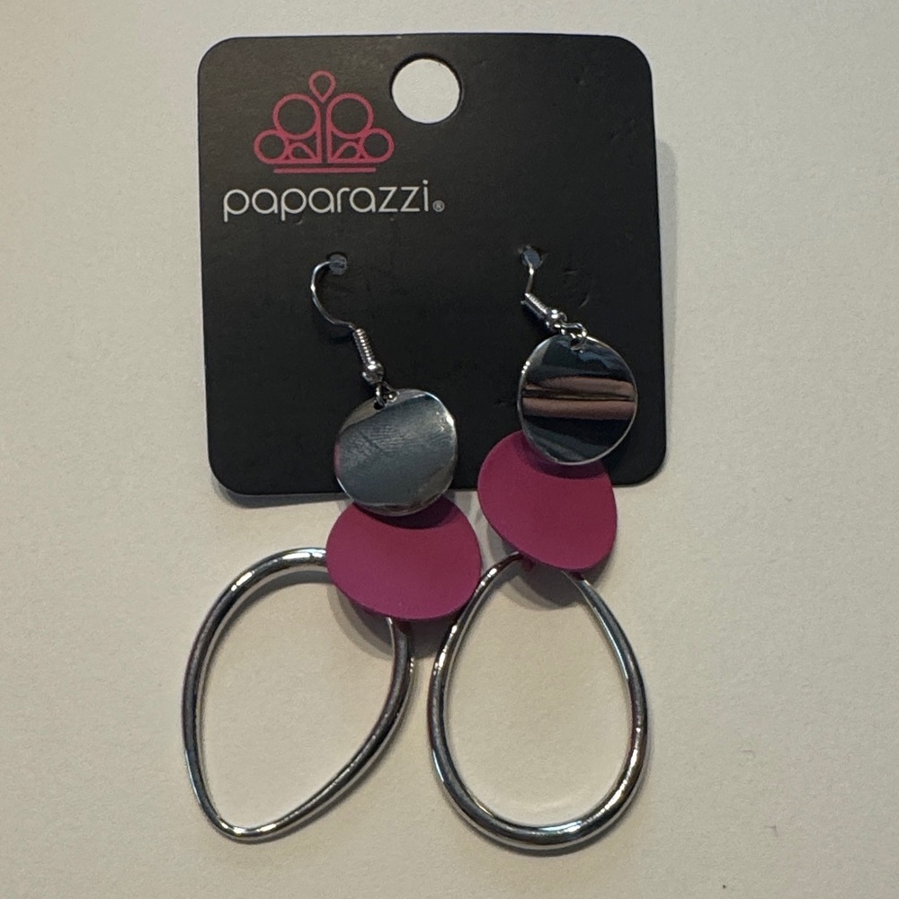 Paparazzi Fuchsia and Silver Teardrop Earrings